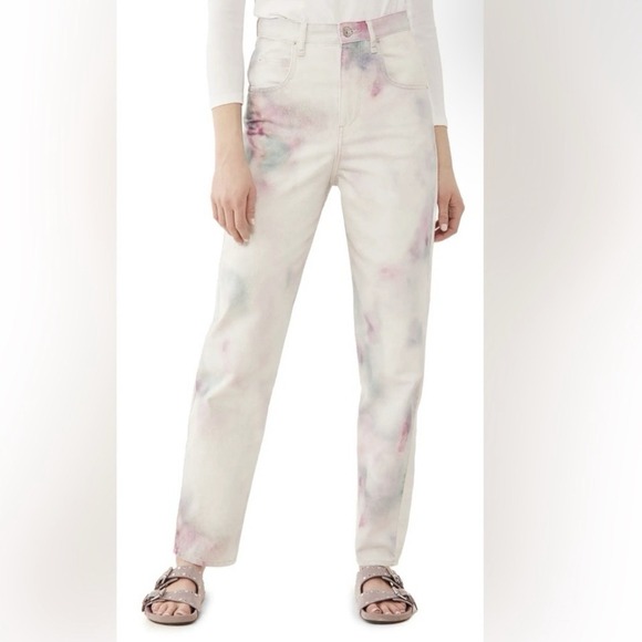 Isabel Marant‎ Etoile Corfy Trousers White Bleached Tie Dye Denim Cotton Jean 36 - Picture 1 of 13